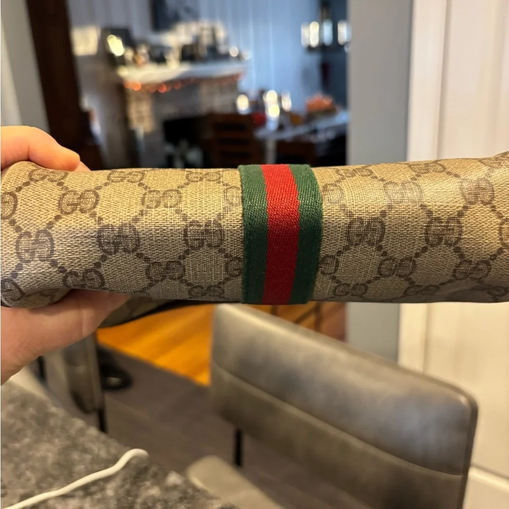 SOLD!!!!Gucci Beige Monogram Bag with Red and Green Accent - Picture 5 of 11